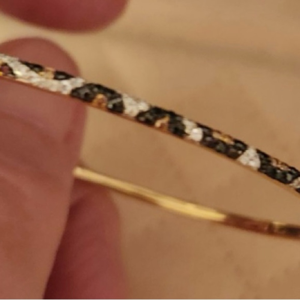Effy 14 Yellow Gold Pave Black, Brown & White Diamond Leopard Bangle Bracelet - Picture 6 of 6